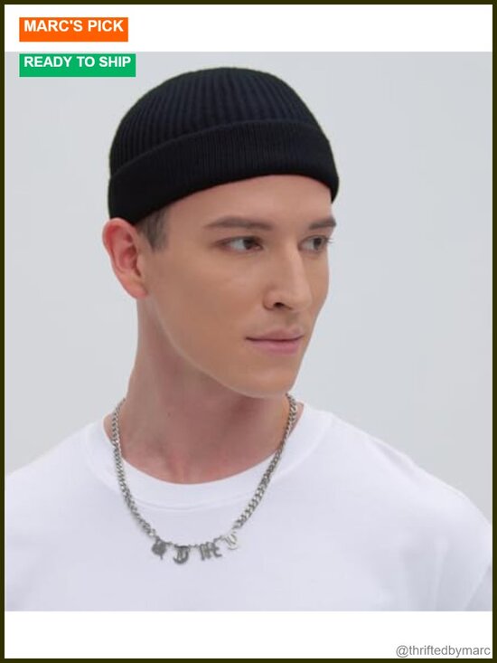 Short Fisherman Beanie Thin Merino Wool Acrylic Skull Cap Stretchable
